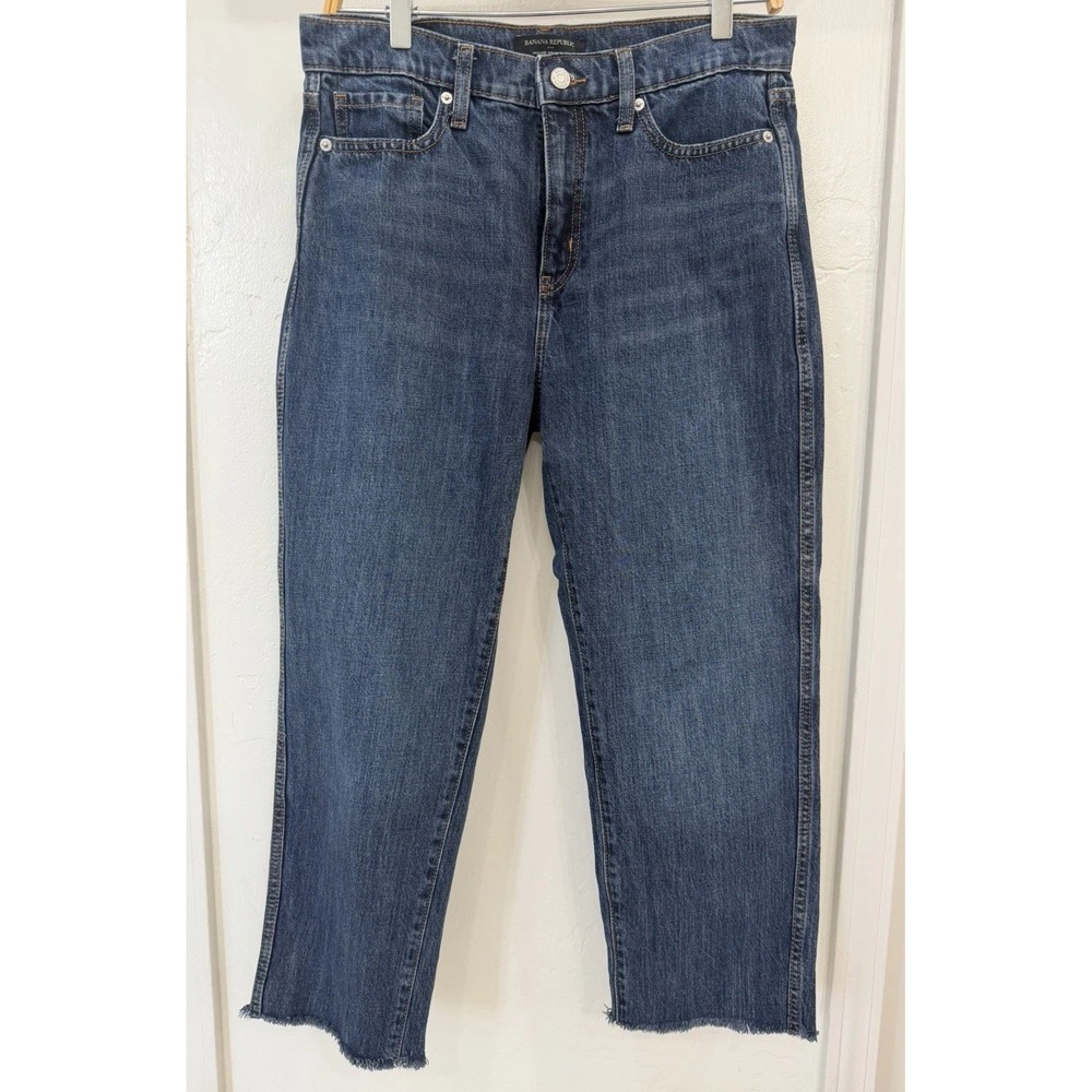 Banana Republic Jeans Cropped High Rise Straight Fit Blue Stretch Raw Hem 6
